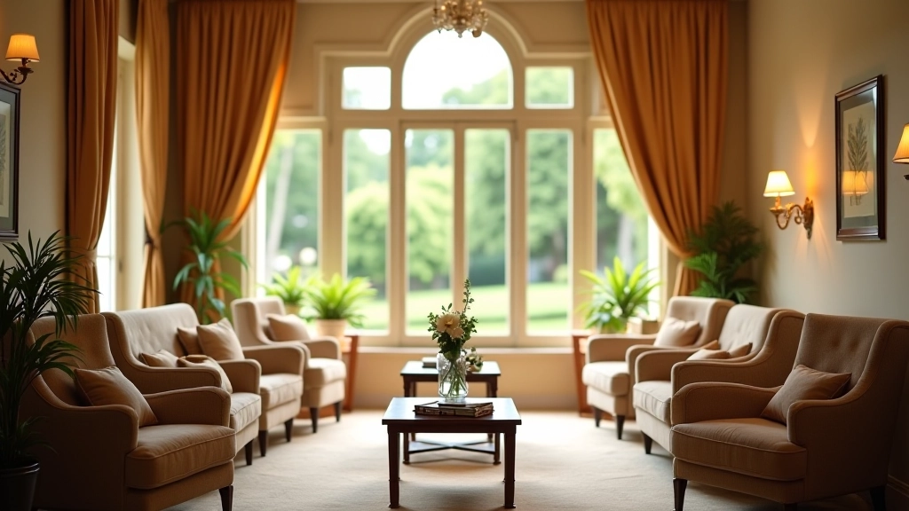 Elegantní salónek v lázeňském hotelu z Belle Époque s velkými okny a klasickým nábytkem