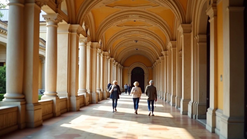 Historická kolonáda s dlouhou řadou sloupů, starožitný architektonický prvek