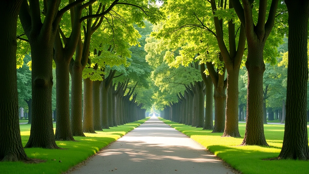 Park se starými stromy a pohodlnými cestami